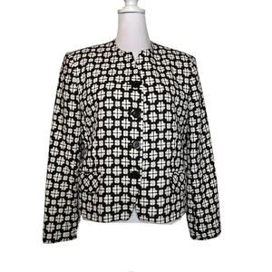Shokrian Jacket Womens Size 6 Black Ivory Geometric Shoulder Pads Lined Career